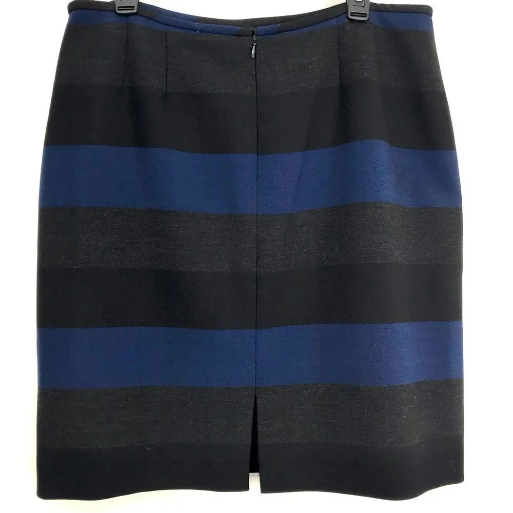 Tahari Blue Gray Black Horizontal Stripe Career Pencil Skirt
